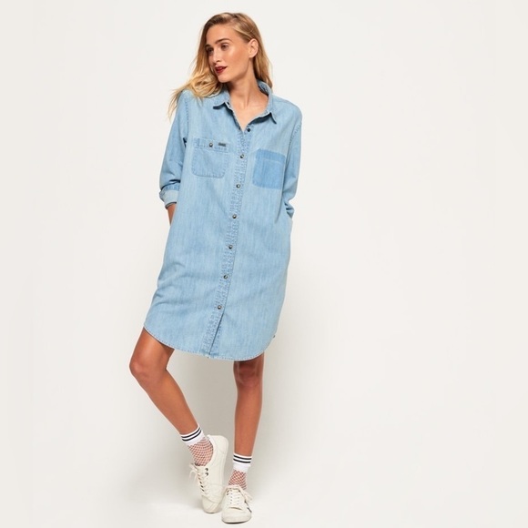 Superdry Tops - Superdry Oversized Denim  Shirt Dress